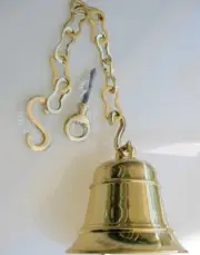 XL large Front Door school SHIP Bell chain POLISHED brass old style hang 21cm B