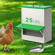 25lb Automatic Chicken Feeders Metal Poultry Feeder no Waste Large Chicken Coop Feeders with Lid Hanging Chicken Feeder Trough for Quail Chickens Ducks Feeder Outside Waterproof Chicken Feeder