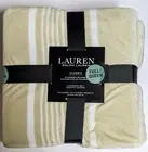 Ralph Lauren Micro-Mink Blanket Light Green White Stripe Full Queen 90" x 90"