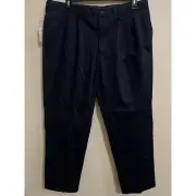 Dockers Signature Khaki Pants 42x32 Classic Fit Pleated Lux Cotton Stretch Navy