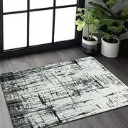 Leesentec Area Rugs for Living Room Geometric Stripe Carpet Non Slip Cashmere Floor Rug for Bedroom Kitchen Dining Office Indoor Door mat (Abstract Grey/White/Black, 80 * 120cm)