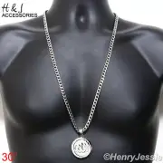 30"MEN Stainless Steel 6mm Silver Cuban Curb Chain Plain Allah Round Pendant*P78
