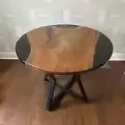 Black Epoxy Coffee Table, Side Corner Table, Round Center Wooden Table Decor