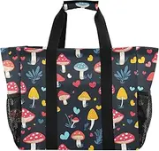 [sanluoli] Tote Bag Foldable Beach Bag Sandproof Canvas Car Totes, Mushroom French Art Valentine Black, 1 size