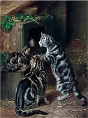 Visiting Time Cat Kittens Accent Tile Mural Kitchen Art Wall Backsplash Ceramic