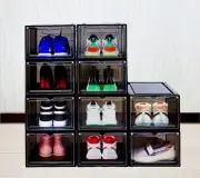 10 Pack Black Shoe Storage Boxes Stackable, Plastic Shoe Boxes with Lids, Sne...