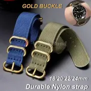 18-24mm Nylon Watch Straps For Seiko/Tudor/Omega Sport Canvas Fabric Gold Buckle