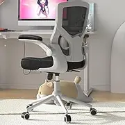 CYKOV Ergonomic Office Chair - Adjustable High Back Desk Chair with Lumbar Support, Flip-Up Armrests & Swivel Base for Home Office, Computer Desk, and Executive Workspaces (Modern, Black-White Frame)