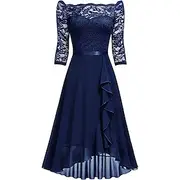 Women's Midi Dress Lace Dress Cocktail Dress Wedding Guest Dress Chiffon Elegant Fashion Modern Outdoor Cocktail Party Regular Fit Plain 3/4 Length Sleeve V Ne