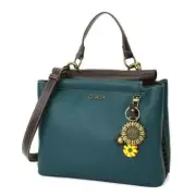 NEW Chala Satchel Crossbody Tote Turquoise Blue Pleather METAL SUNFLOWER Convert
