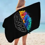 Artistic Colorful and Grey Human Brain Microfiber Beach Towel