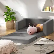 Kids Convertible Sofa Bed Children Fold Out Lounge Couch With Side Pocket Grey