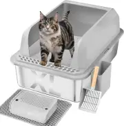 Stainless Steel Cat Litter Box with Lid, XL Large Litter Box for Big Cats, Enclo