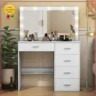 Modern Dressing Table with Large Hollywood Mirror Lighted Makeup Desk Vanity Set