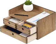 KIRIGEN Desk Organizer with Drawers - Wood Drawer Storage Box with Trays for Tabletop - Workspace Office Toiletries Supplies Tool Caddy - Wooden Storage Cabinet Dark Brown（DT2D3C-DBR）