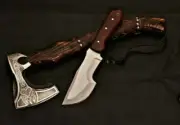 PACK OF 2 custom handmade D2 steel viking hatchet tomahawk axe survival knife.