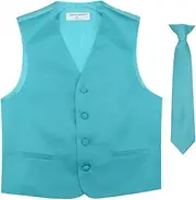 [Vesuvio Napoli] BOY'S Dress Vest & NeckTie Solid TURQUOISE AQUA BLUE Color Neck Tie Set