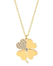 Gabi Rielle Rise Above the Crowd Collection 14K Over Silver CZ Clover Pendant Necklace
