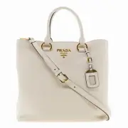 Prada Tote Large Shopping Shoulder Bag Vitello Phenix White Leather 1BG865