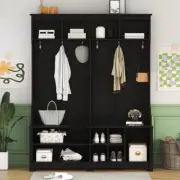 Multi-Functional Entryway Coat Rack Hallway Hall Tree w/ Shoe Cubbies and Bench