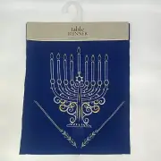 Design Imports - Blue Embroidered Menorah Hanukkah Table Runner Decor 14" x 68"