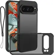 USTIYA FG Case for Google Pixel 9 Pro XL case 6.8 inch Matte Acrylic Protect The Camera Accessories Phone Lanyard Cover Black