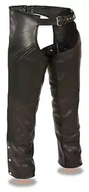 Men's Naked Cowhide Leather Chaps w/ Dual Thigh Deep Pockets **Removable Liner**