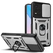 case For Vivo Y21 /Y21S /Y33S Slide Camera Lens Protection and Built in 360 Rotatable Ring Holder - Silver