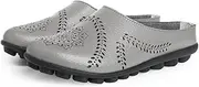 [ROCOTT] Women Casual Mules Hollow Summer Slippers, Lightweight Comfy Leather Backless Flat Mules Sandals Slip On Loafer Shoes (Color : Light Grey, Size : 41)