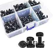 Ymaiss 100Sets/200Pcs M5 M6 Cage Nuts Screws and Washers Set,Metric Square Hole Hardware Cage Nut Screws and Washers for Rack Mount Server Shelves Cabinet,Routers Server Rack Black