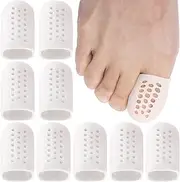 Alpinleux 10 Pack Silicone Toe Protectors for Big Toe, Breathable Soft Elastic Toe Covers, Toe Cap Toe Sleeves for Ingrown Toenails, Missing Toenails, Blisters, Corns, Calluses, Hammer Toes (White)