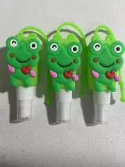 3 Pk Sanitizer Holder Case Pocket Size For Hands Silicone Frog Heart Green Spray