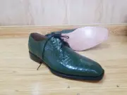 Notch Men's Green Alligator Texture Leather Oxford Lace Derby Smart Casual Shoes