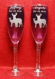 Engraved Double Deer set Toasting Champagne Wedding Flutes toasting glasses