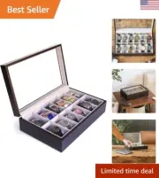 Solid Espresso Wood Watch Box Organizer with Glass Display Top 12 slot Espresso