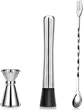 Cocktail Mixing Spoon, Muddler and 15ml 30ml Stainless Steel Jigger Set, Bar Tool Kit for Home Bartending Making Drinks