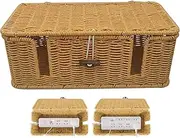 Cord Organizer Box - 33x15x13cm Handwoven Electronics Wire Storage Case | 4 Open Compartments Imitation Rattan Cord Basket, Faux Rattan Cable Hider Box for Desk to Organize Power Strips and Cords
