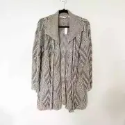 Soft Surroundings Penrose Sweater Open Front Cardigan Folded Collar gray medium
