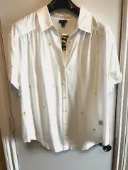 NWT Torrid Challis Button Up Short Sleeve Shirt Top-Cloud Dancer-2X (18-20)