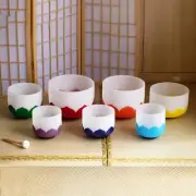 7"-12" Lotus Flower Chakra Set 7pcs Frosted Quartz Crystal Singing Bowl CDEFGAB
