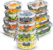 JoyJolt JoyFul 24pc Borosilicate Glass Storage Containers with Lids. 12 Grey