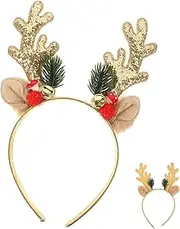 Christmas Antler Sequin Headband Apparel Gold Headband The Outfit Christmas Hair Bows Christmas Reindeer Antler Headdress Reindeer Antlers Headbands Christmas Party Ornament Fabric ERINGOGO