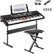 Maestro L200-L100 Beginner 61-Key Electronic Lighting Piano Keyboard Package W/Stand, Bench, Microphone & Accessories