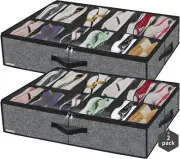Sturdy under Bed Shoe Storage Organizers 2 Pack, Fit Total 24 Pairs, Large Under