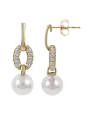 Imperial Pearls 14K 0.80 ct. tw. Diamond 8-8.5mm Akoya Pearl Earrings