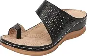 [QTONG] Ladies Flat Sandals Women' s Slipper Flip Flops Summer Comfortable Vintage Casual Beach Open Toe Slip Outdoor Beach Swimming Pools (Color : Black, Size : 38 EU)