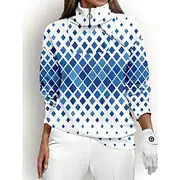 Women's Golf Pullover Sweatshirt Blue Grey Long Sleeve Thermal Warm Top Ladies Golf Attire Clothes Outfits Wear Apparel