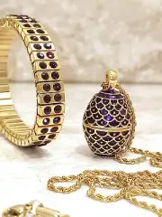 Faberge egg Necklace & Bracelet SET gift for mom 24k GOLD Amethyst gem jewelry