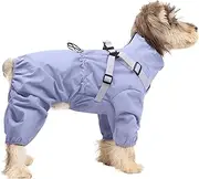 Dog Raincoat for Small Dogs, Small Dog Rain Jacket with Harness Built in, Waterproof 4 Legs Puppy Raincoats, Puppy Outdoor Jacket with Reflective Strip, Purple, XXL