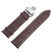 Leather Band Deployment Buckle Watch Strap 24mm Leather Strap, Light Brown